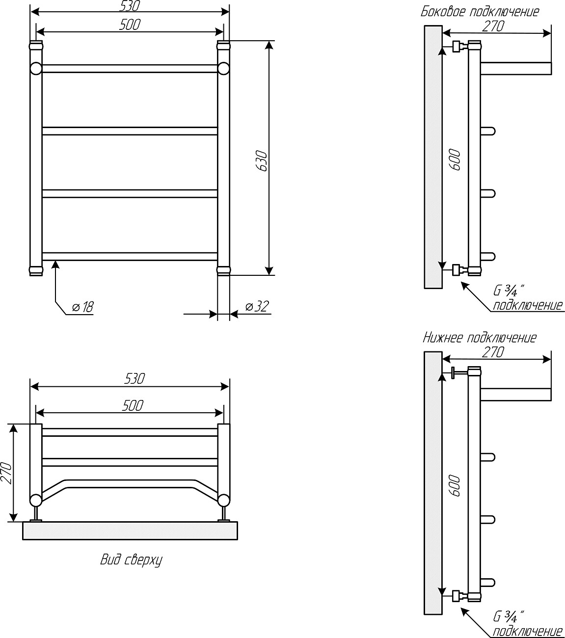 Полотенцесушитель водяной 60х50 см с полкой черный Ewrika "Сафо" FT 4656759178826 - изображение 3