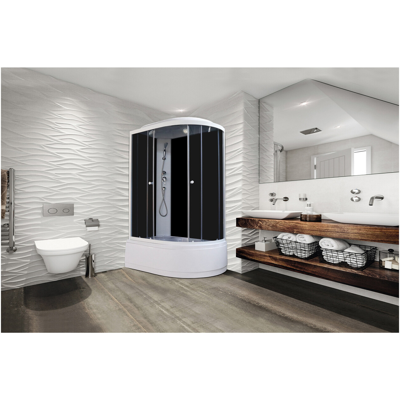 Душевая кабина ассиметричная левая с высоким поддоном 80х120 см белая, черная Parly EC1221L - изображение 5