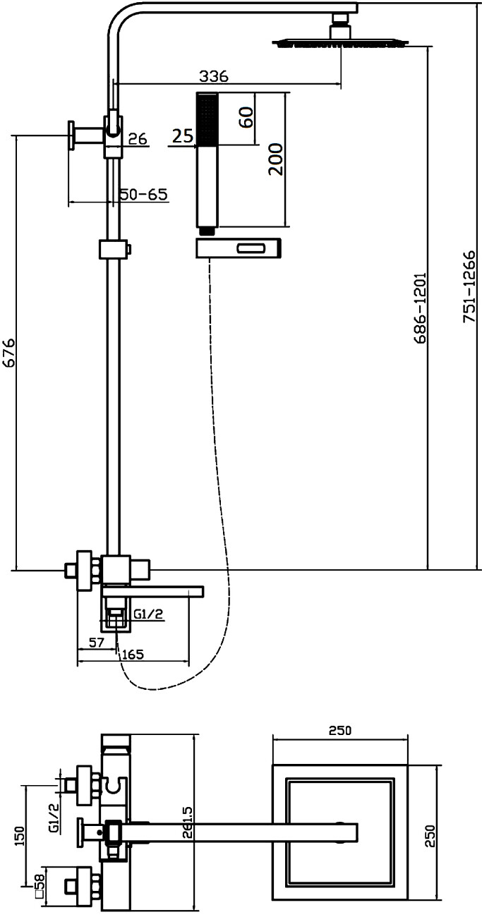 Душевой комплект с верхним душем и смесителем для ванны и душа черный Stworki "Нюборг" NU-04b - изображение 2