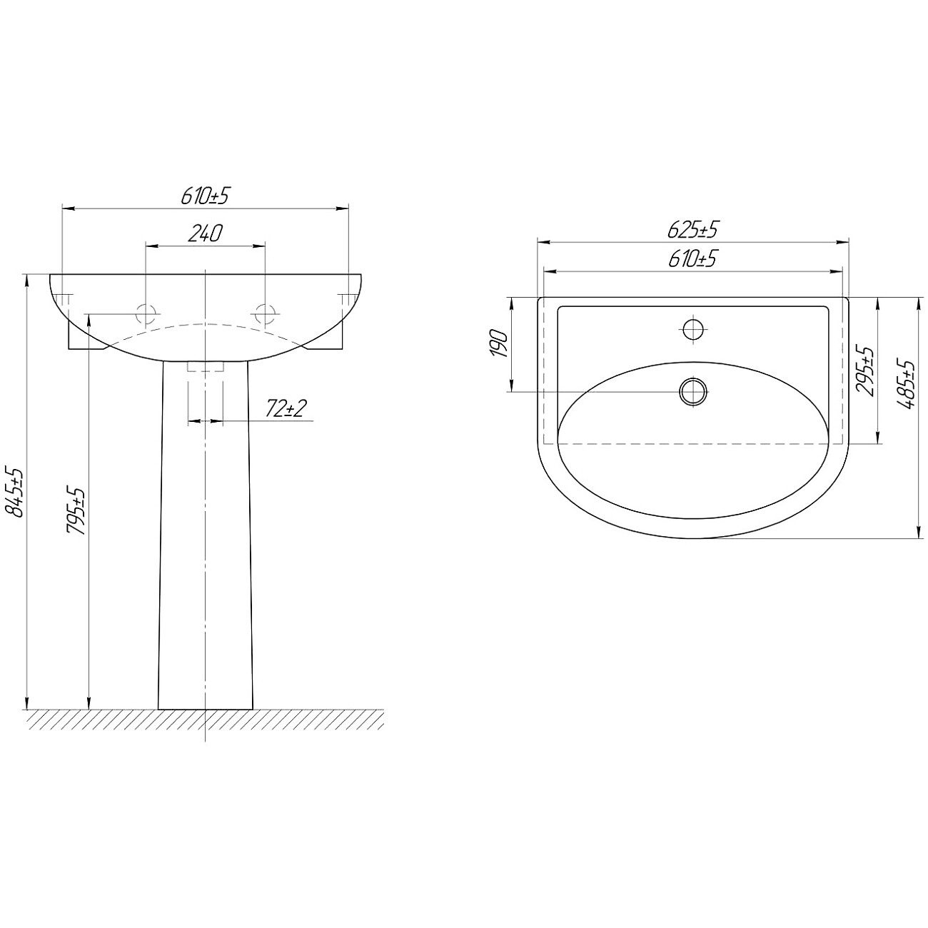 Раковина фаянсовая 63 см с пьедесталом белая Diwo "Кострома" 0112 - изображение 7