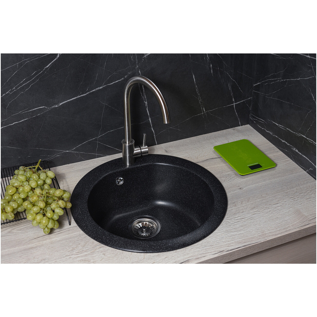 Мойка кухонная кварцевая круглая уголь Reflection Core RX1350СL - изображение 3