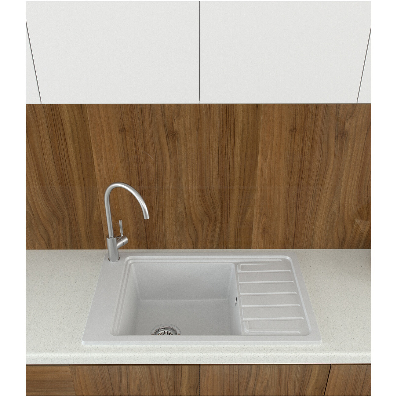 Мойка кухонная кварцевая прямоугольная 51х77 см белая Domaci "Римини" DG U-650 - изображение 6