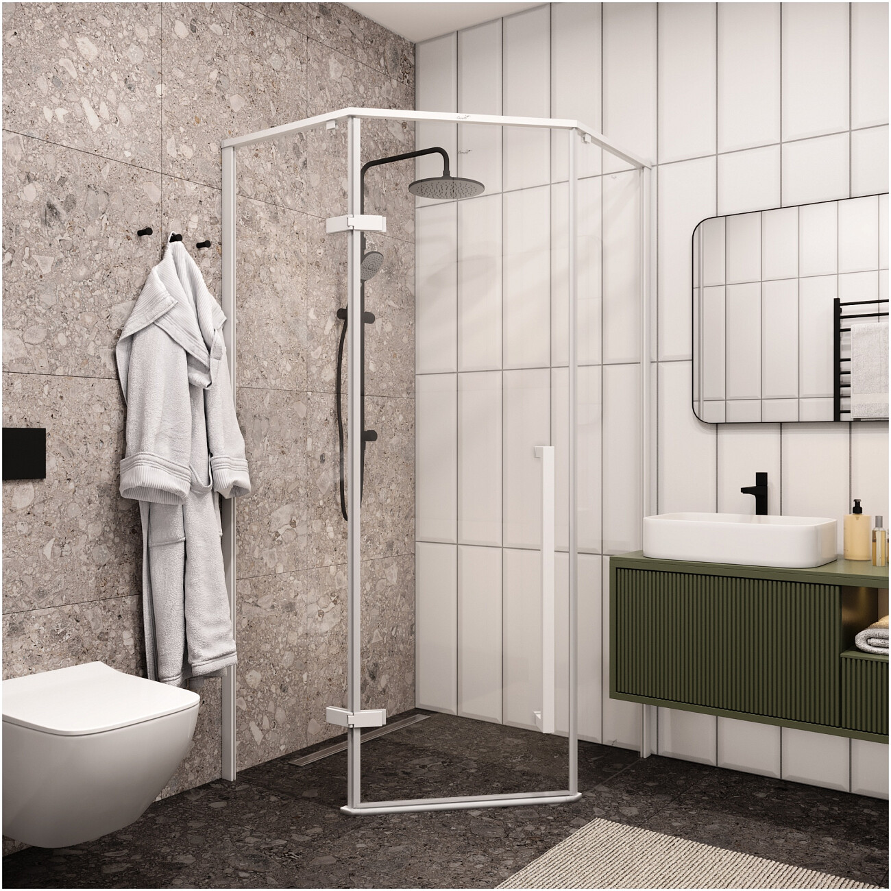 Душевой уголок пятиугольный 100x100 см белый матовый Cerutti SPA C2AW - изображение 4