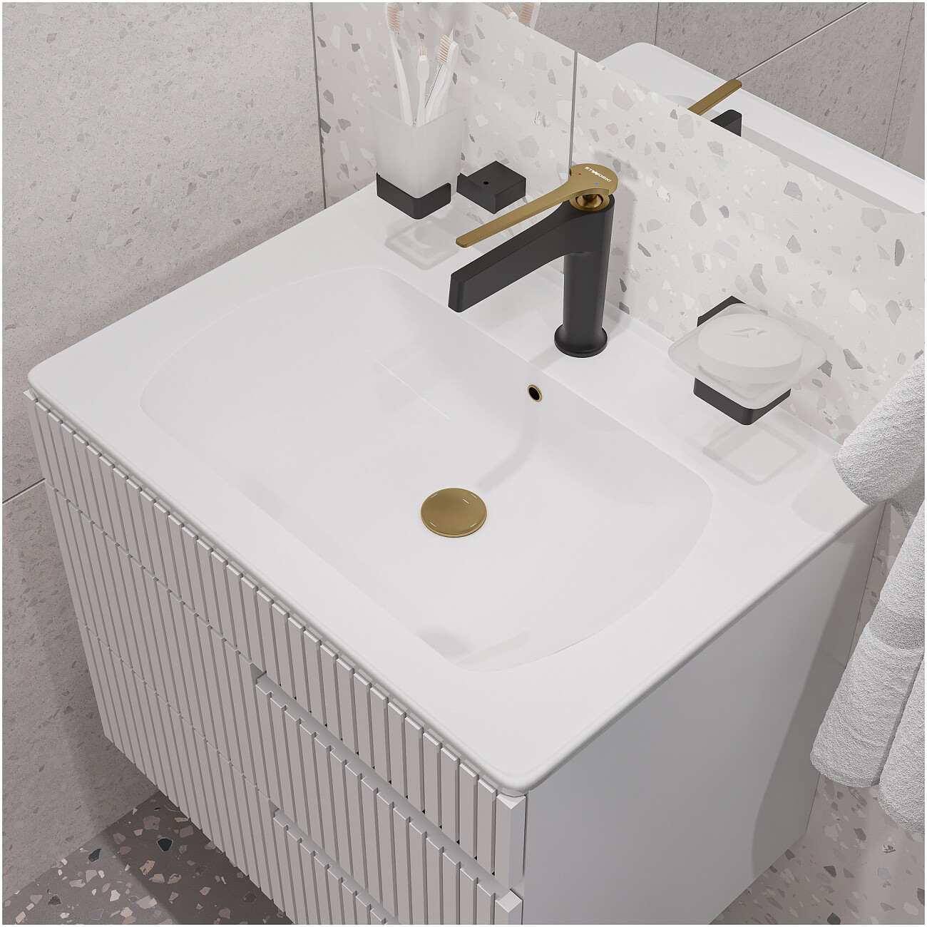 Смеситель для раковины однорычажный черный, золотой Stworki "Аулум" S06010BG - изображение 6