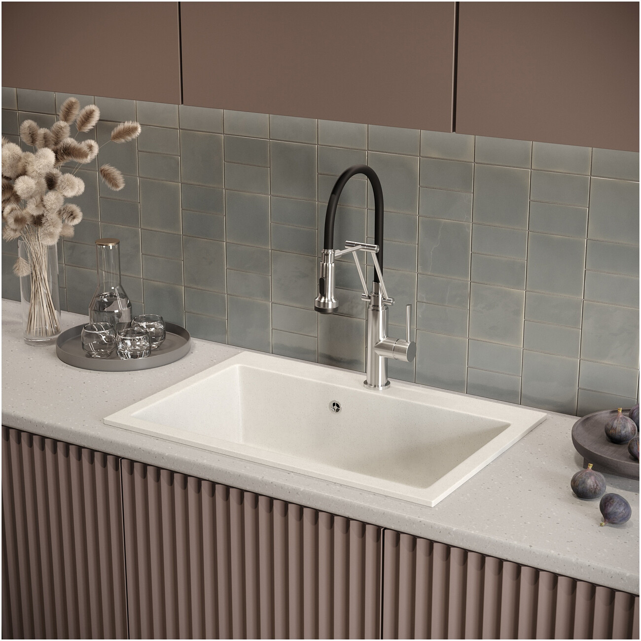 Мойка кухонная из искусственного мрамора прямоугольная 50,5х75,5 см белая Domaci "Болонья" М-39-001 - изображение 9