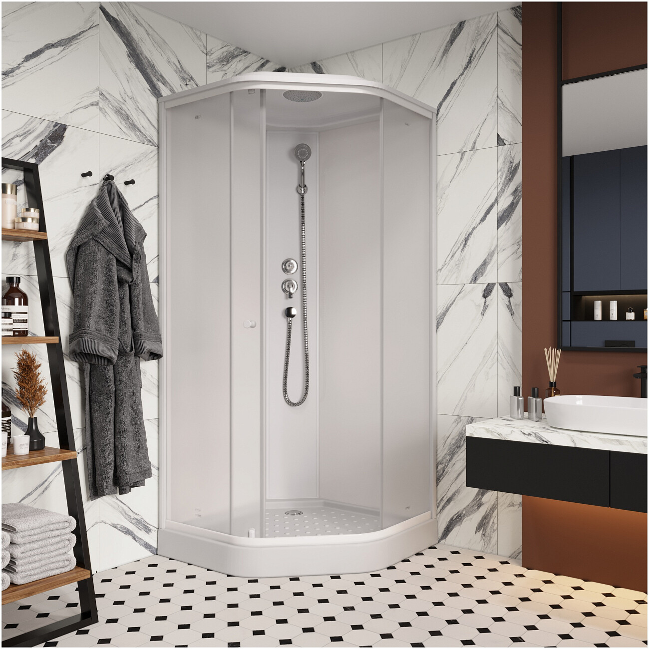 Душевая кабина пятиугольная с низким поддоном 90х90 см белая Parly P911F - изображение 5