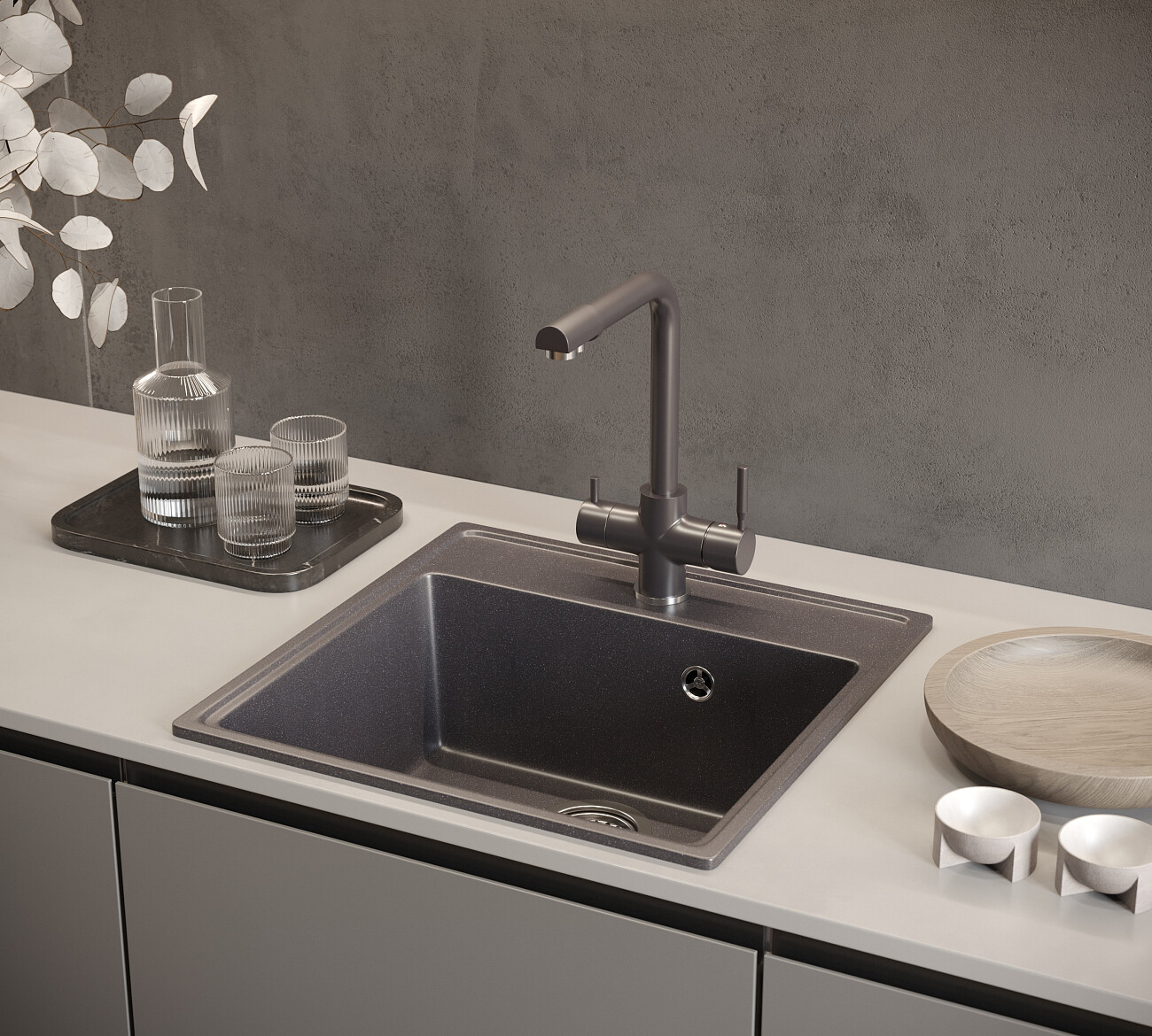 Мойка кухонная кварцевая космос Domaci "Солерно" DF 505-08 - изображение 5