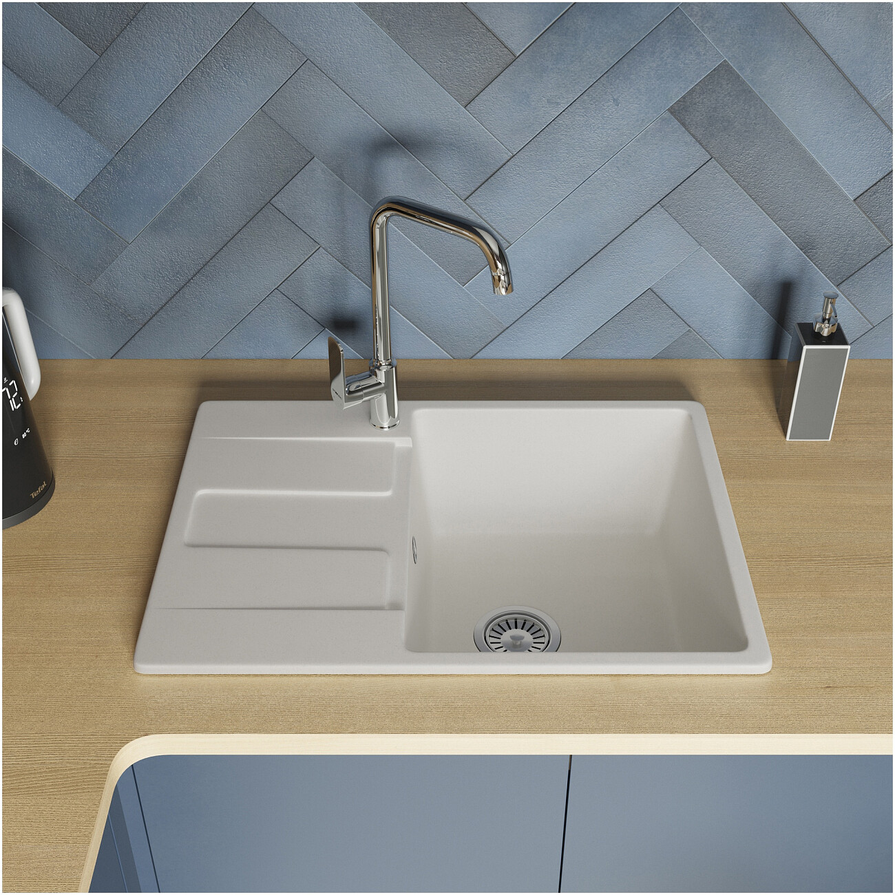 Мойка кухонная из искусственного мрамора прямоугольная 50х69 см белая Domaci "Римини" DG В-650 - изображение 8