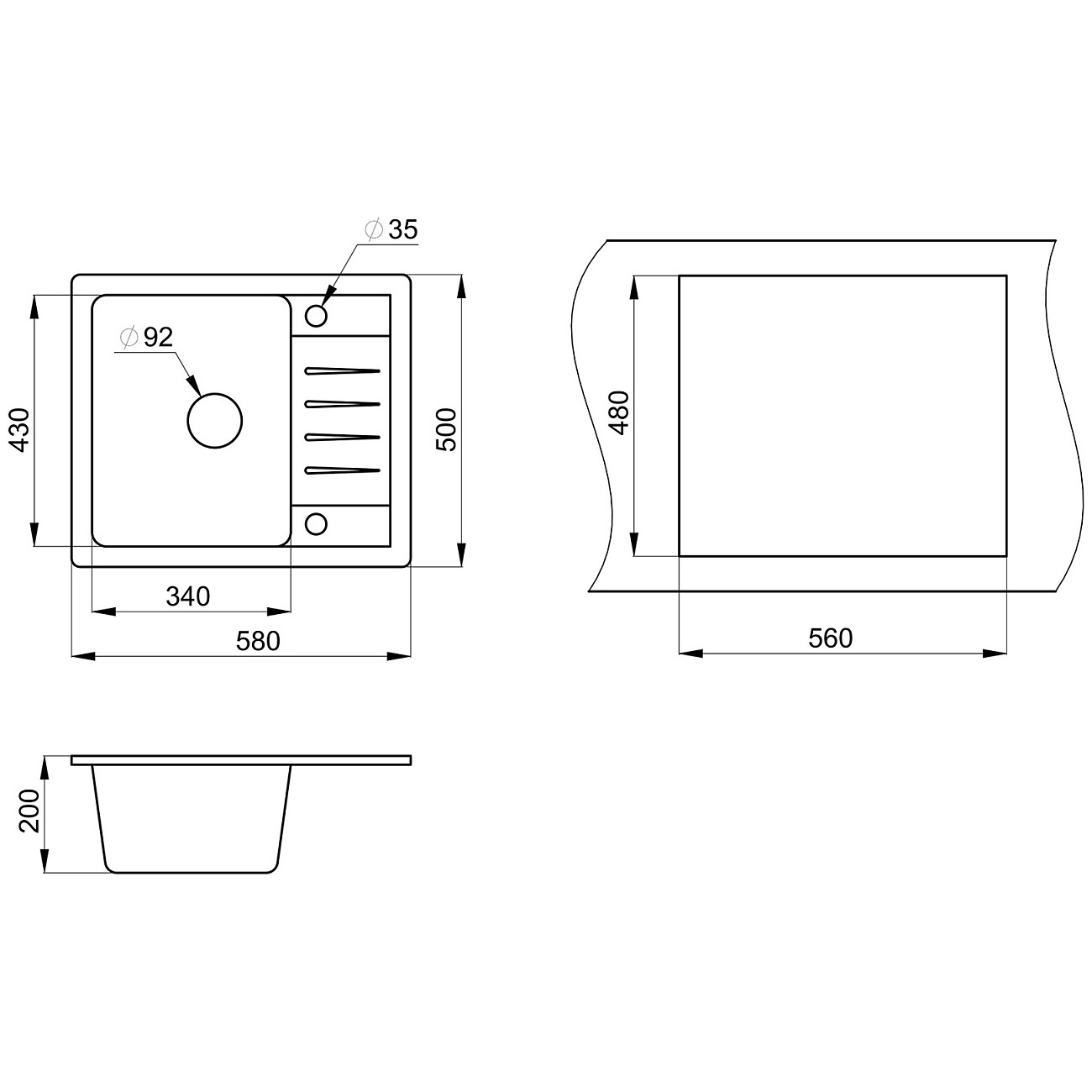 Кухонная мойка кварцевая прямоугольная черная Granula ST-5803 черный - изображение 3