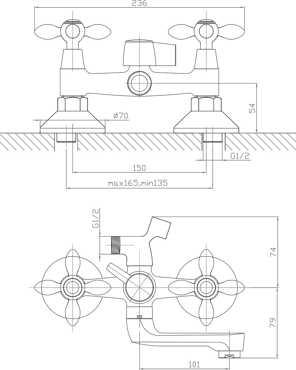 Смеситель для ванны и душа двухвентильный с душевым гарнитуром хром Diwo "Сочи" SO-04cr - изображение 2