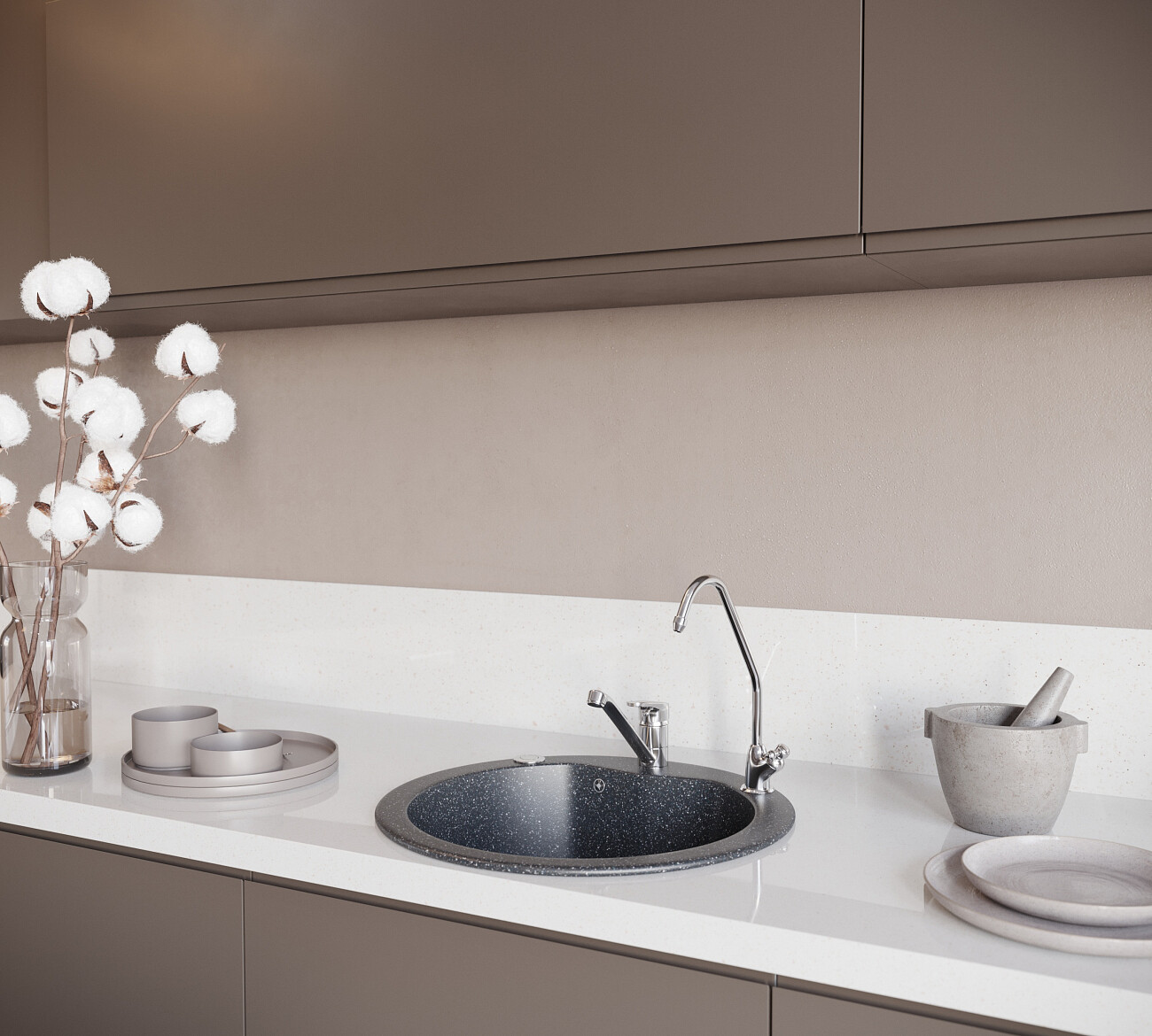 Мойка кухонная круглая мраморная черная Domaci "Бьелла" DMC-08S-308 - изображение 5