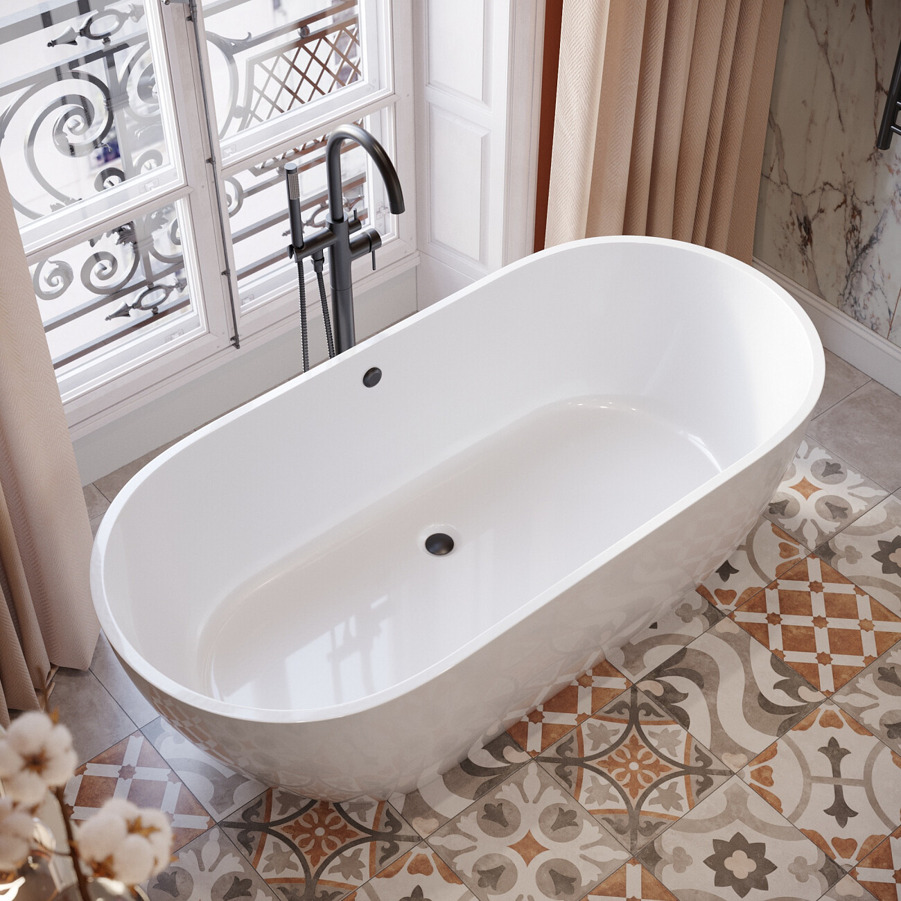 Ванна из искусственного камня овальная 80х170 см белая Stworki "Берген" ФР-00014094 - изображение 9