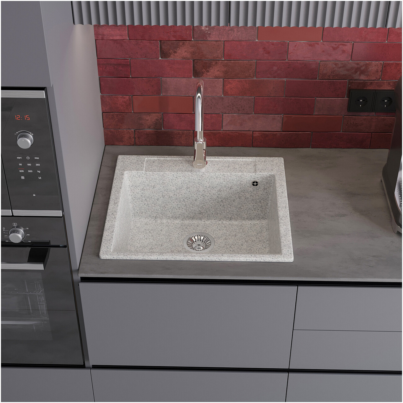 Мойка кухонная из искусственного мрамора прямоугольная 51х56 см светло-серая Domaci "Савона" PA 560 - изображение 2