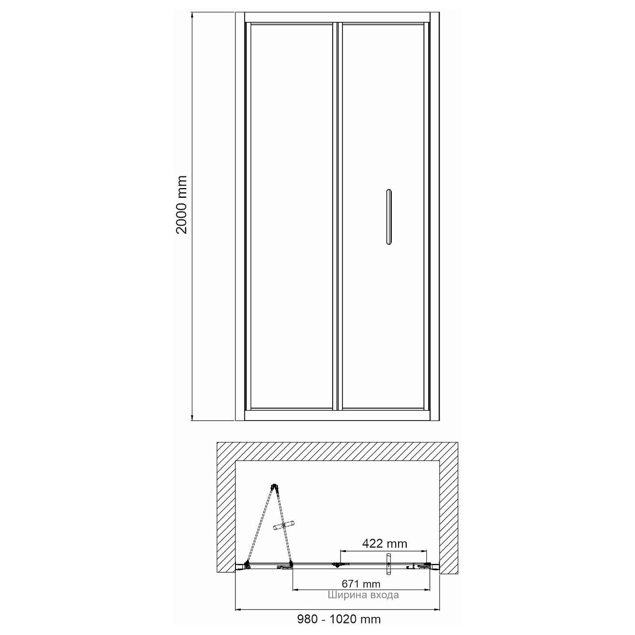 Душевая дверь складная 100х200 см прозрачная, хром Wasserkraft Weser 78F12 - изображение 17