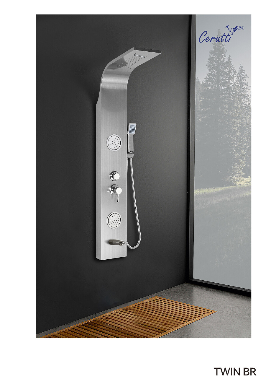 Душевая панель с гидромассажем 150х22 см матовая сталь Cerutti SPA Twin BR CT9988 - изображение 2