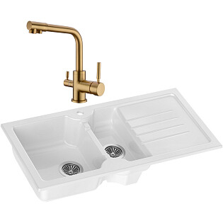 Мойка кухонная белый глянец Domaci &quot;Сиена&quot; 54100-101 со смесителем &quot;Равенна&quot; DCB 3003