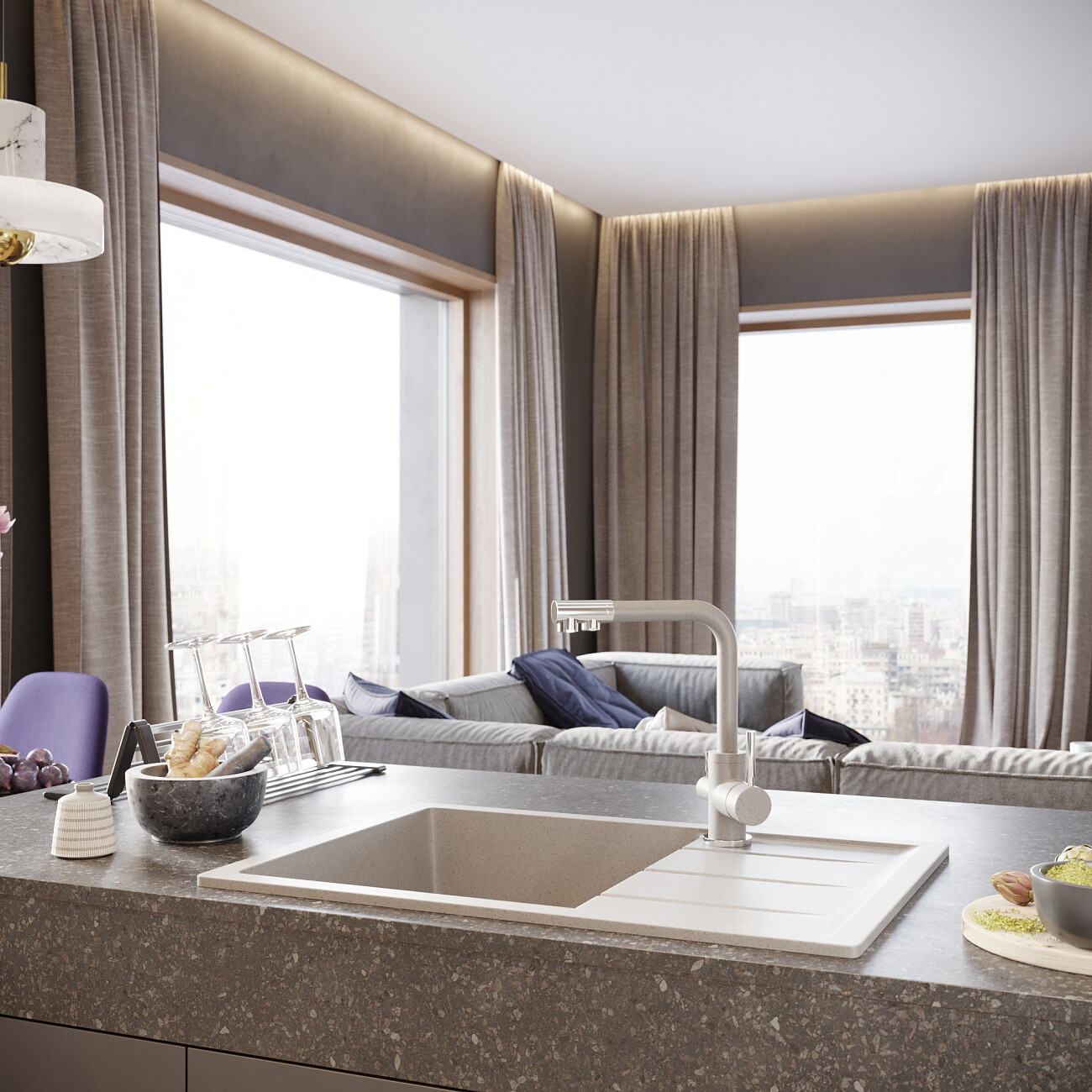 Смеситель для кухни однорычажный с изливом для фильтрованной воды барит Domaci "Солерно" DC-3003 - изображение 2