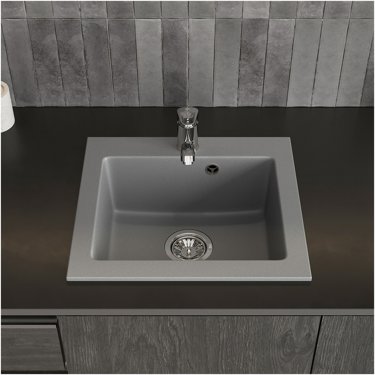 Мойка кухонная из искусственного гранита серая Domaci "Верона" 48-44 серая - изображение 4