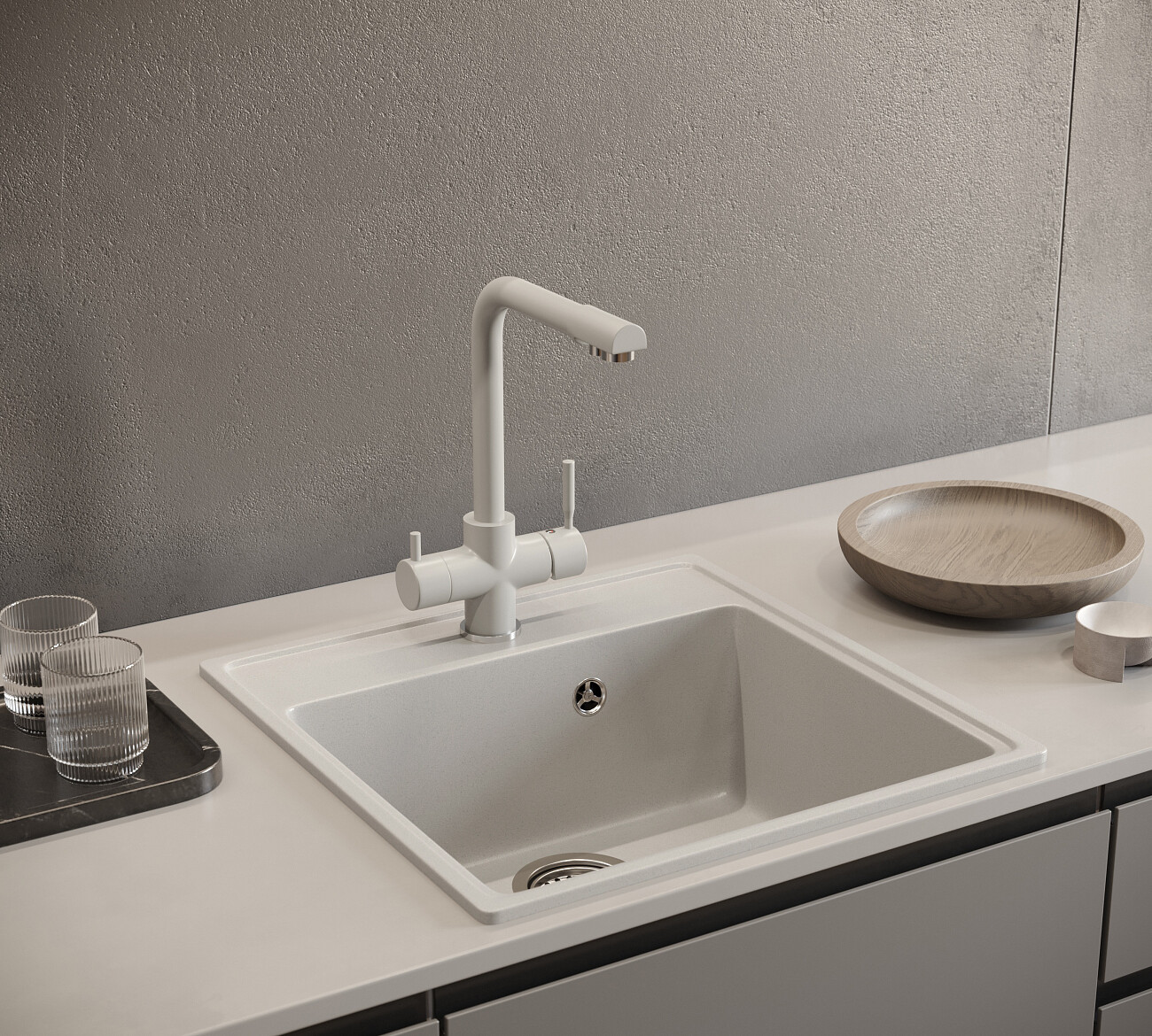 Смеситель для кухни с изливом для фильтрованной воды платина Domaci "Солерно" UQ-016-04 - изображение 5