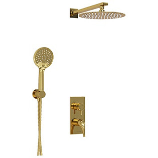 Душевой комплект встраиваемый с тропическим душем и смесителем для душа золотой Wasserkraft A71207