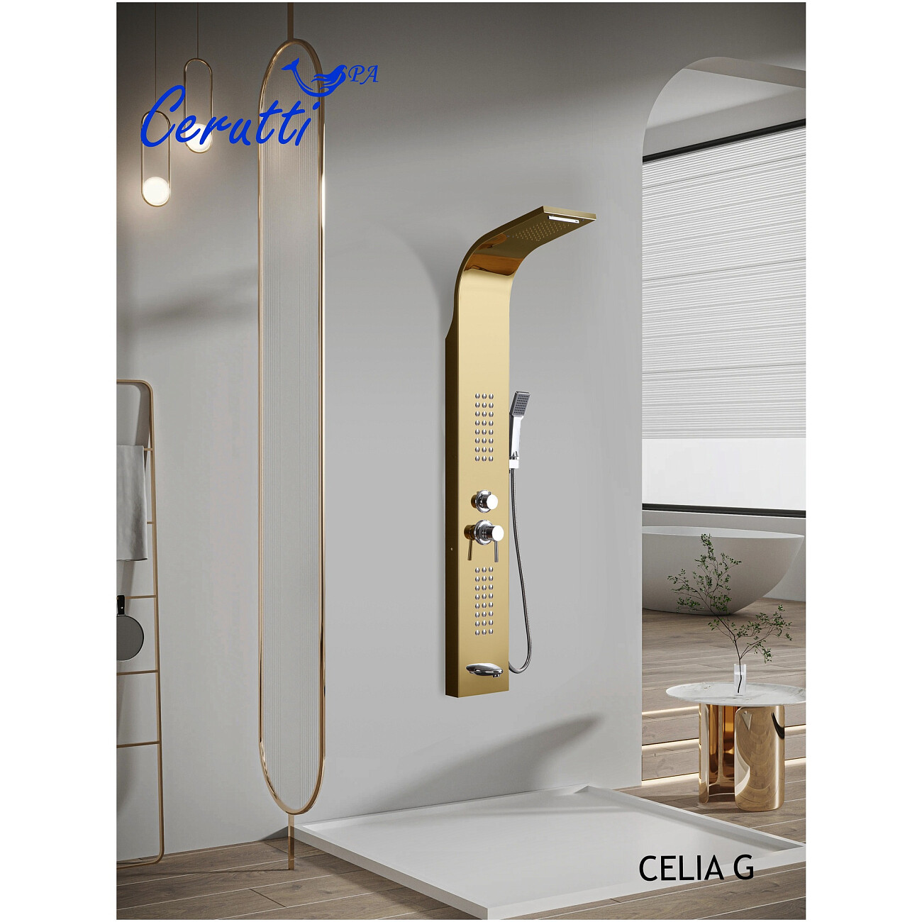 Душевая панель с гидромассажем золотая Ceruttispa CELIA G CT10404 - изображение 5