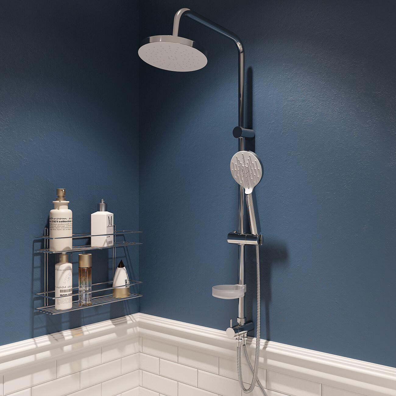 Душевая стойка с верхним душем и мыльницей хром Stworki "Хальмстад" XAL-04cr - изображение 4