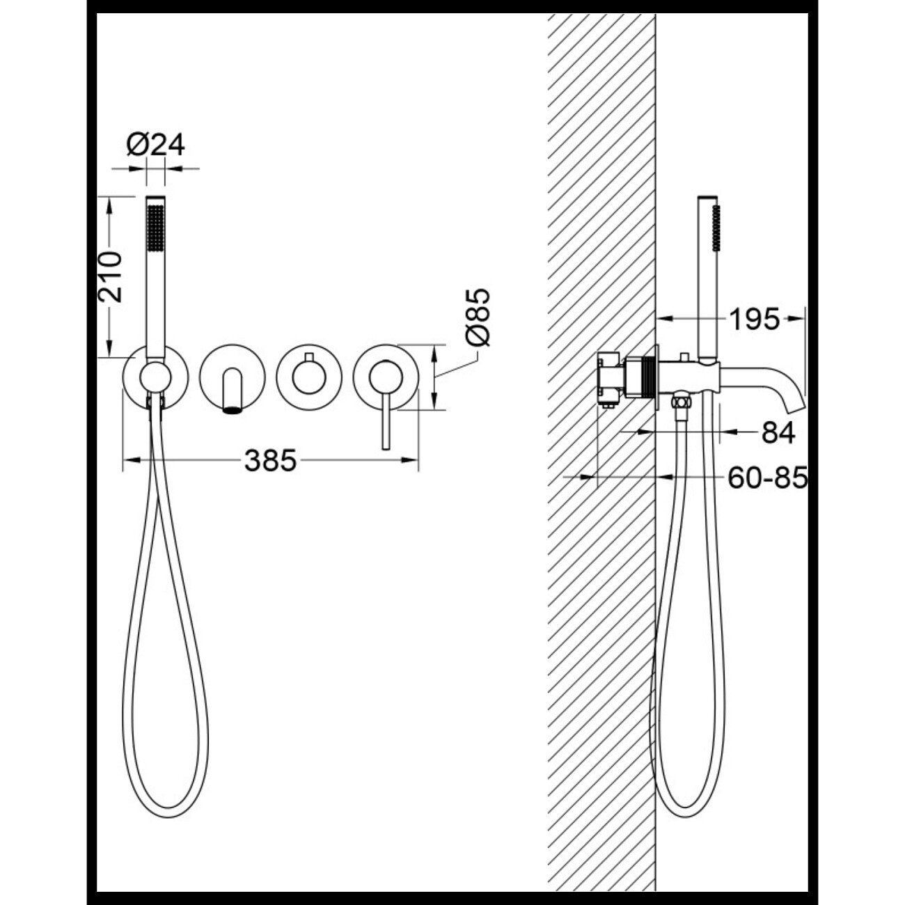 Смеситель для ванны встроенный с душевым гарнитуром черный Timo Saona 2314-03YSM - изображение 4