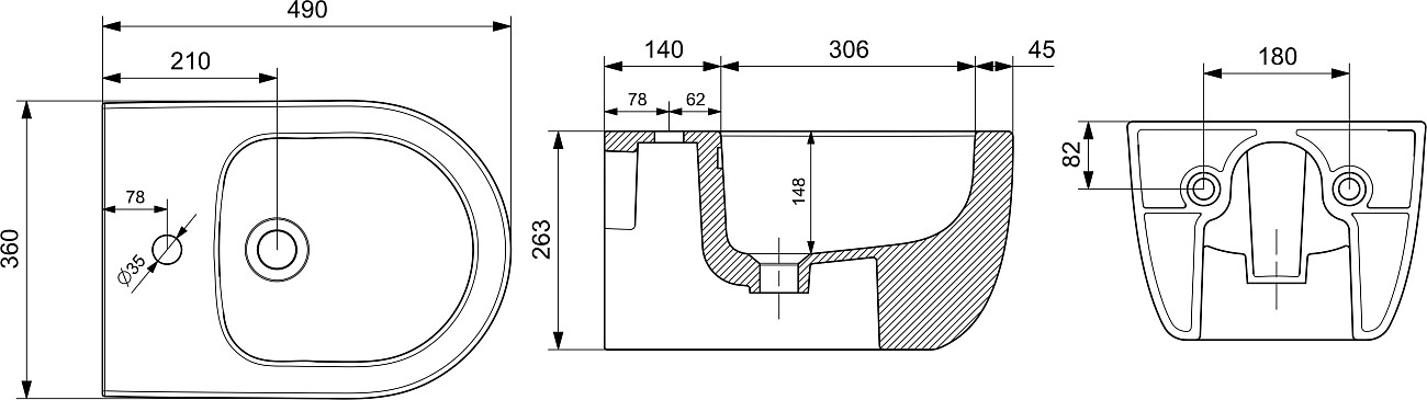 Биде подвесное с инсталляцией и унитаз с инсталляцией и кнопкой смыва черные 590485 - изображение 6