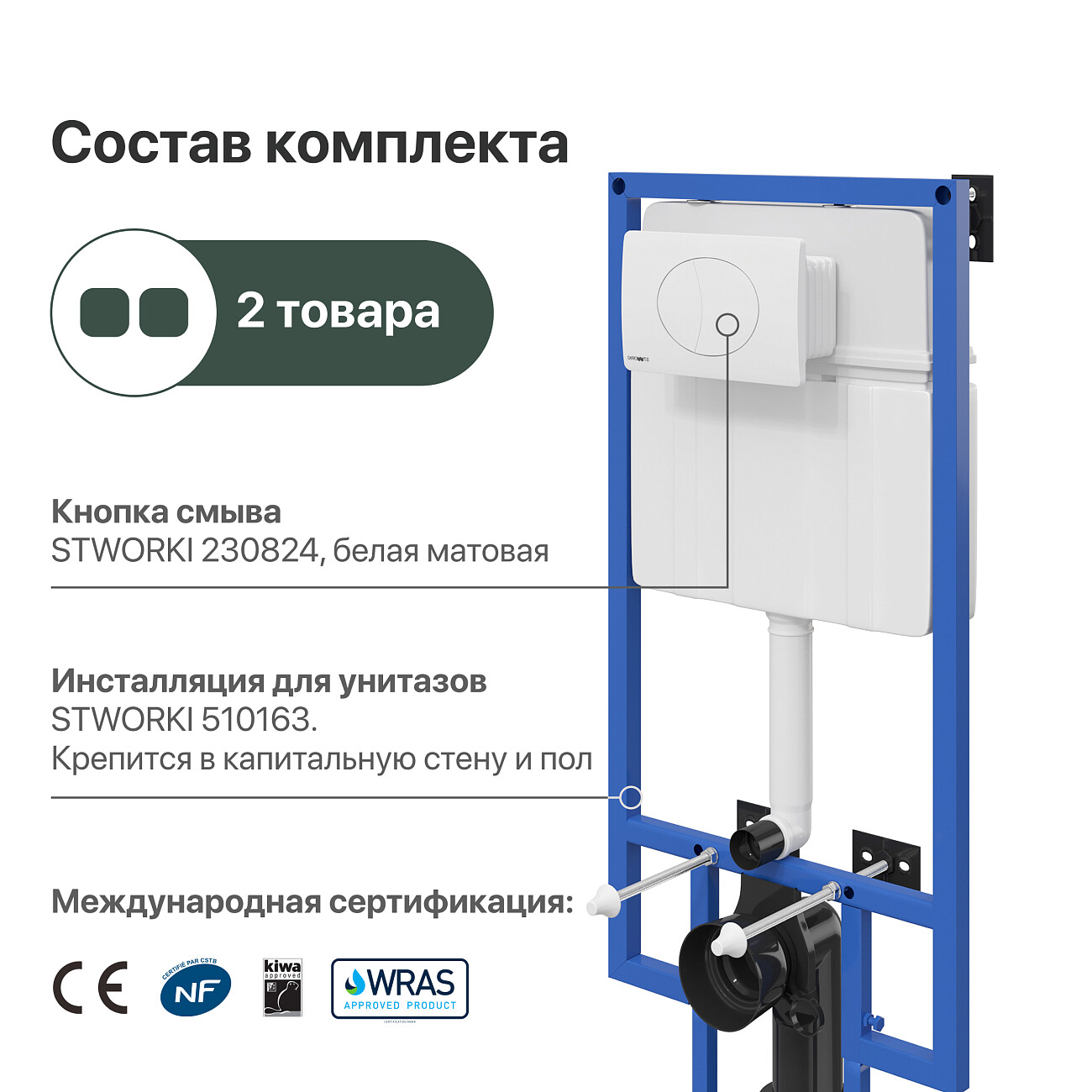 Система инсталляции для унитазов с белой кнопкой смыва Stworki 230824 510163 - изображение 3