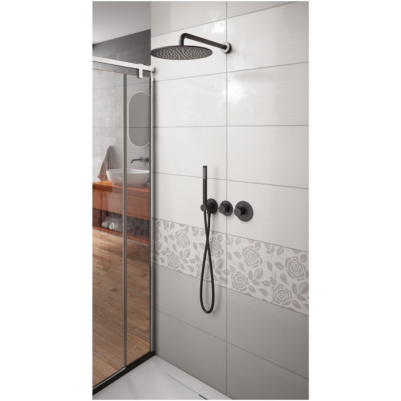 Душевой комплект встроенный с верхним душем и термостатом черный Timo Saona SX-2359-03SM - изображение 3