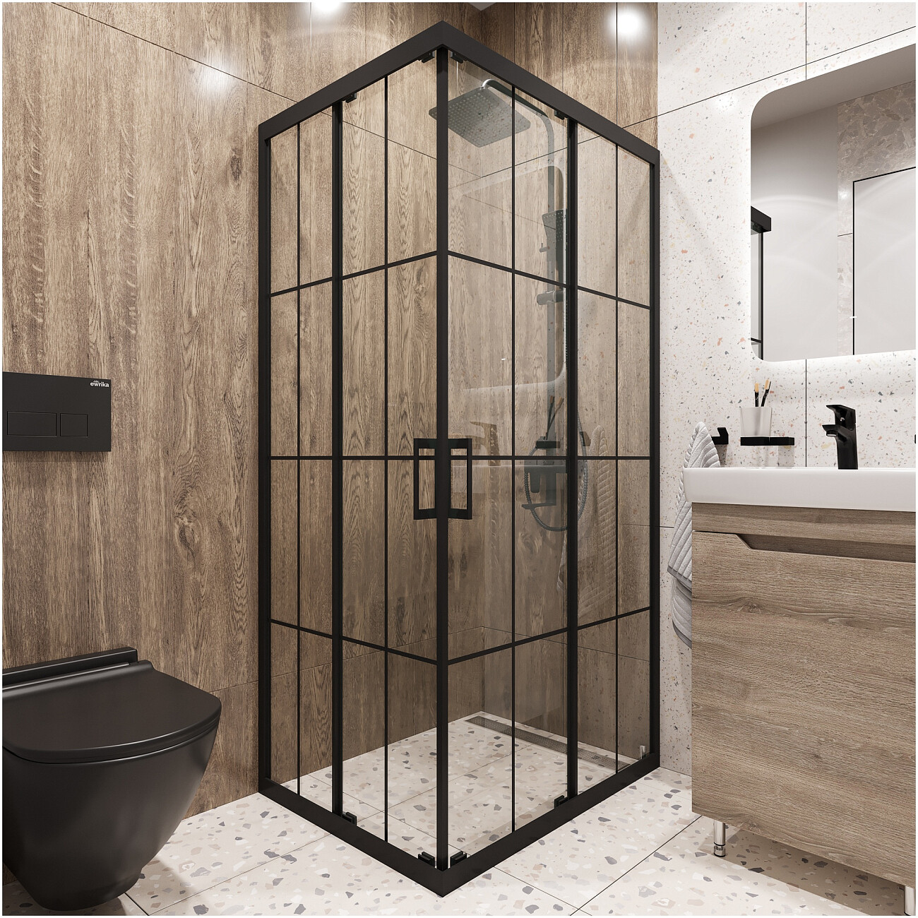 Душевой уголок прямоугольный 70х90 см черный Diwo "Киров" - изображение 2