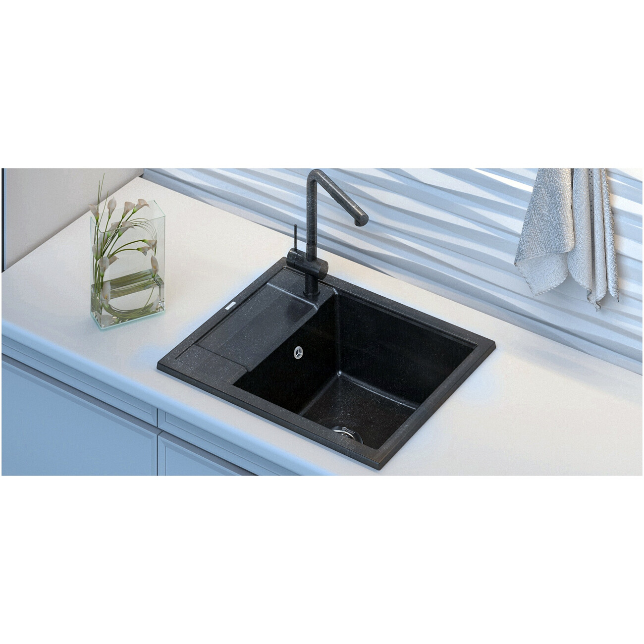 Мойка кухонная кварцевая прямоугольная белая Point "Римо 60" PN3010W - изображение 3