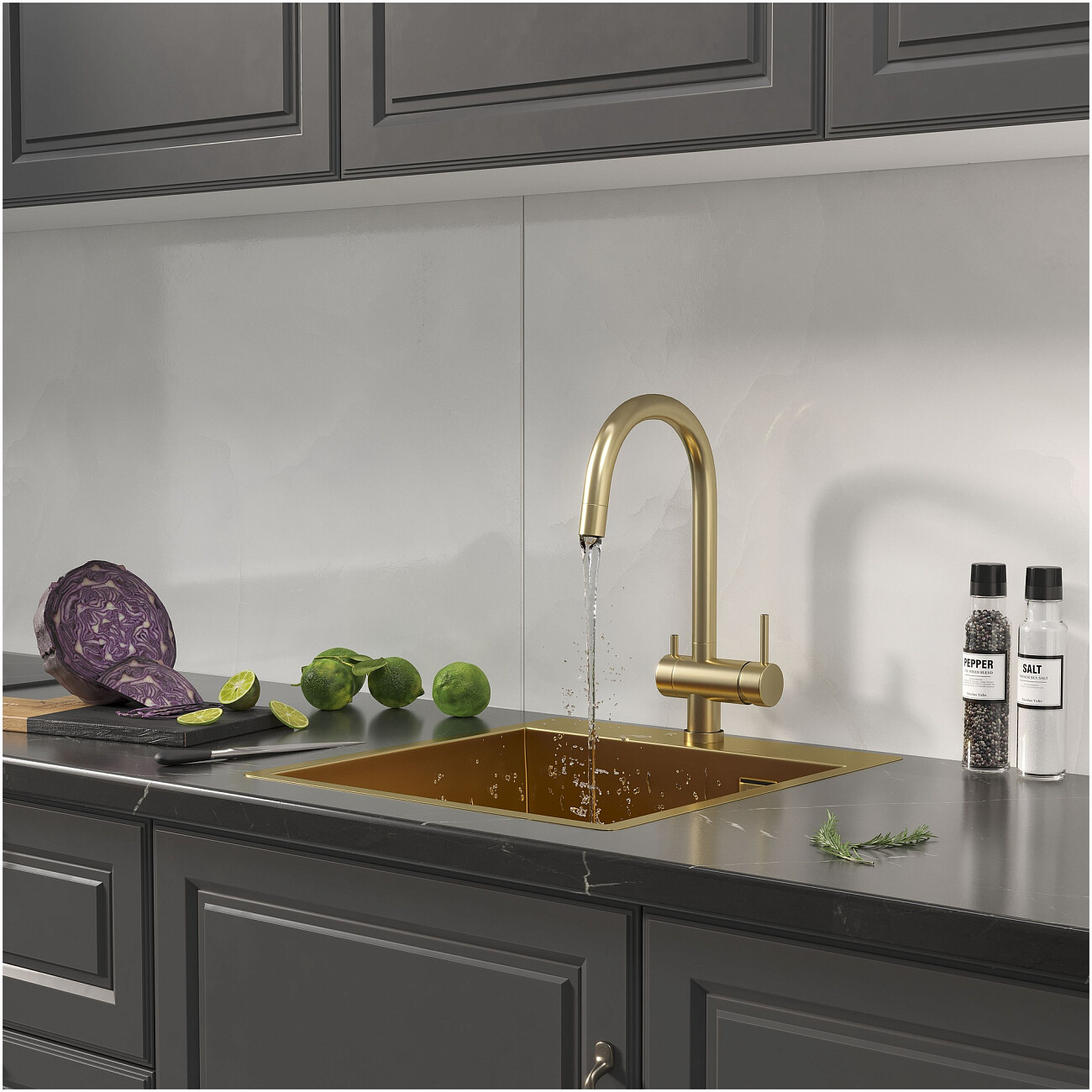 Кухонная мойка из нержавеющей стали 50х46 см брашированное золото Reflexion Iseo RX2246GD - изображение 8