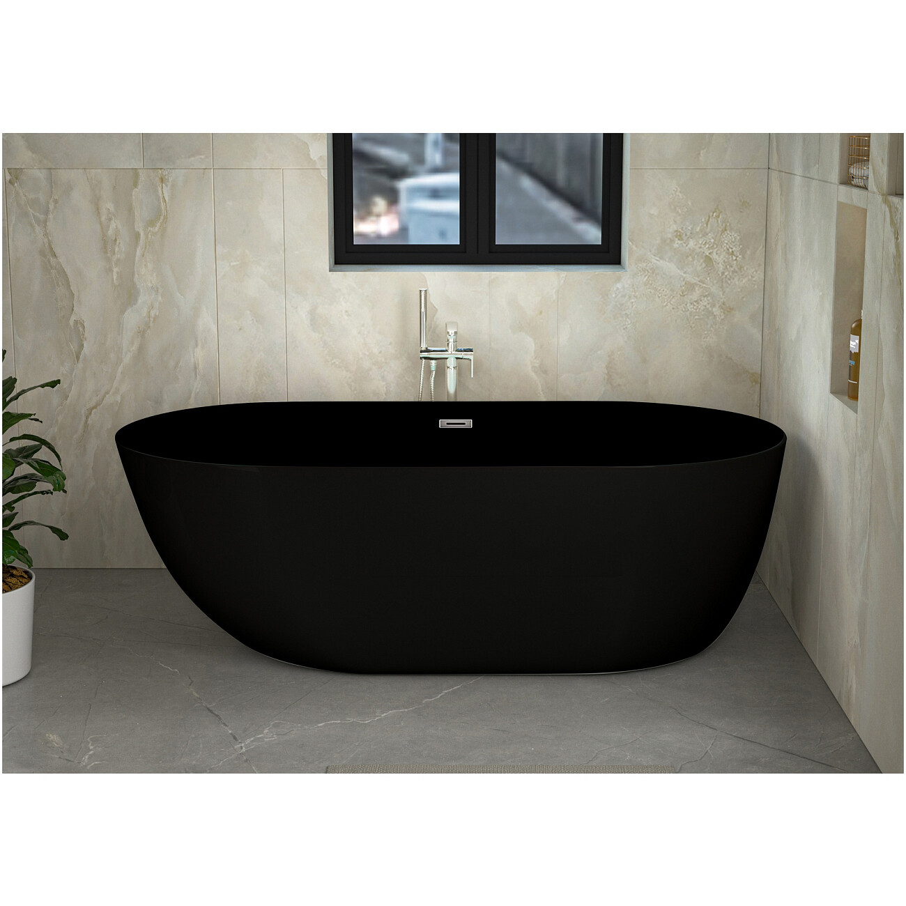 Ванна акриловая отдельностоящая со сливом-переливом черная матовая Cerutti SPA Como MB CT9904 - изображение 2