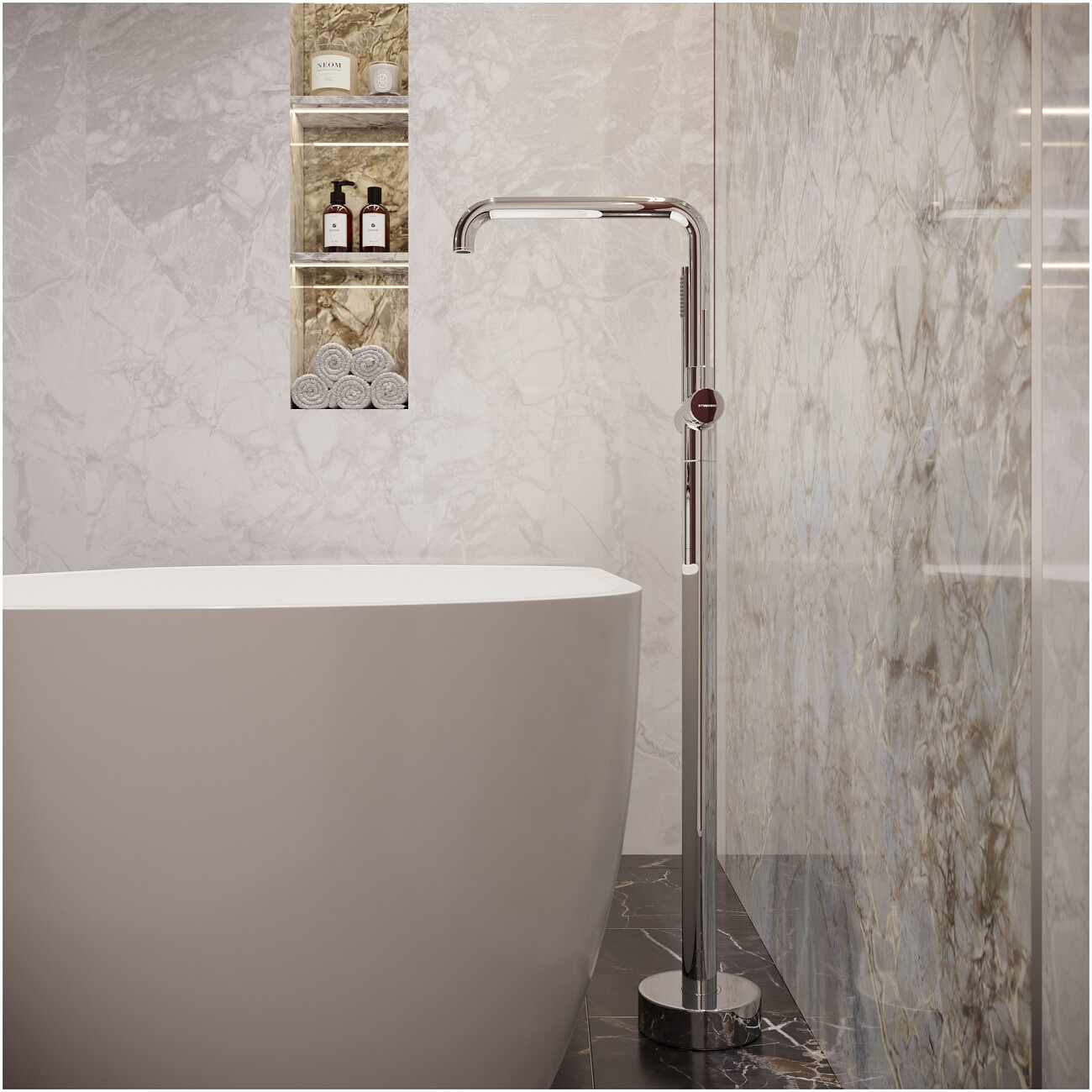 Смеситель напольный для ванны с душем хром Stworki "Лунд" S25080CR - изображение 2