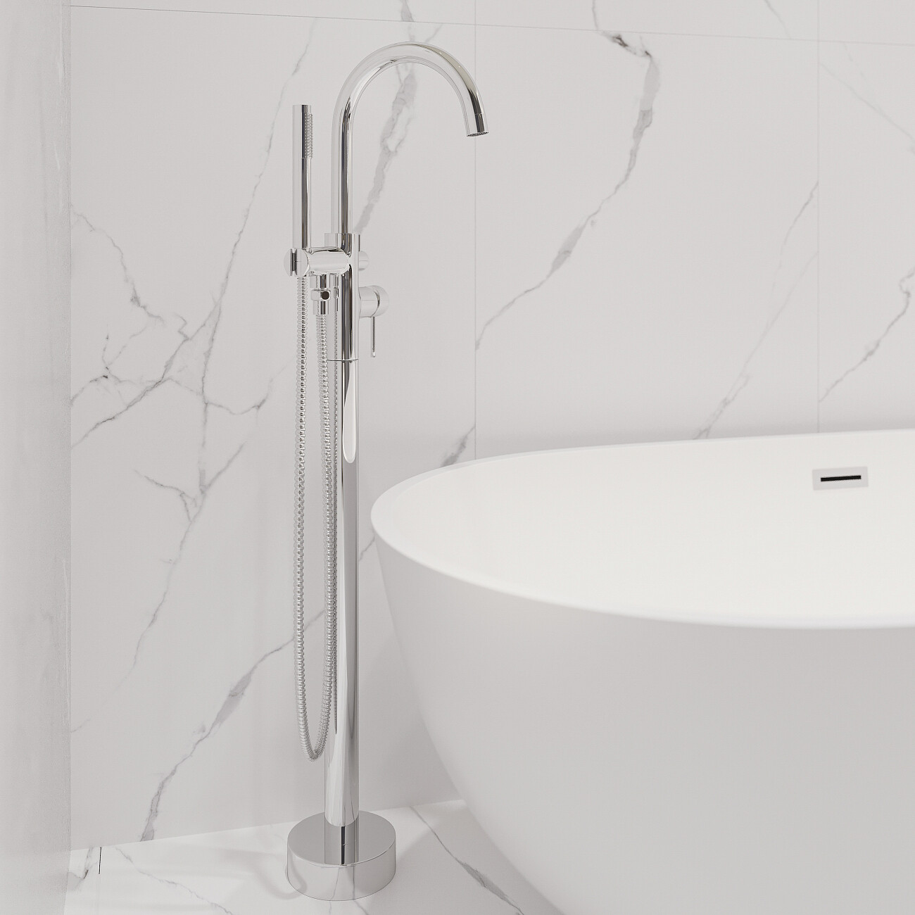 Смеситель для ванны напольный однорычажный с душевой лейкой хром Stworki "Эстерсунд" ES-06cr - изображение 5