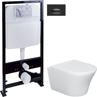 Унитаз белый Stworki &quot;Вестерос&quot; HCVST1700SC с инсталляцией ProLT 0026-2020 и черной кнопкой 0054