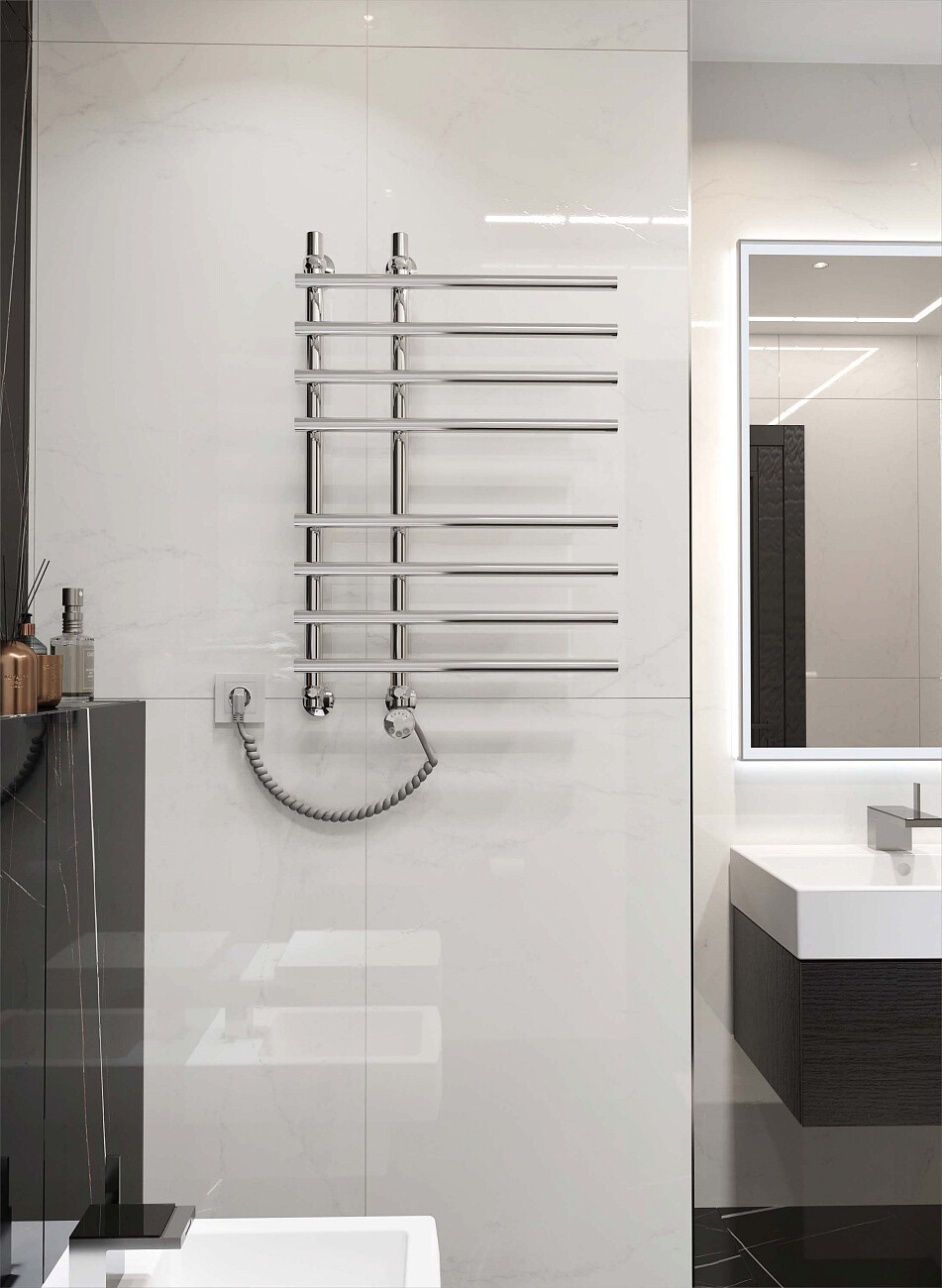 Полотенцесушитель электрический из нержавеющей стали 80х55 см хром Ewrika "Медея" LT L - изображение 3