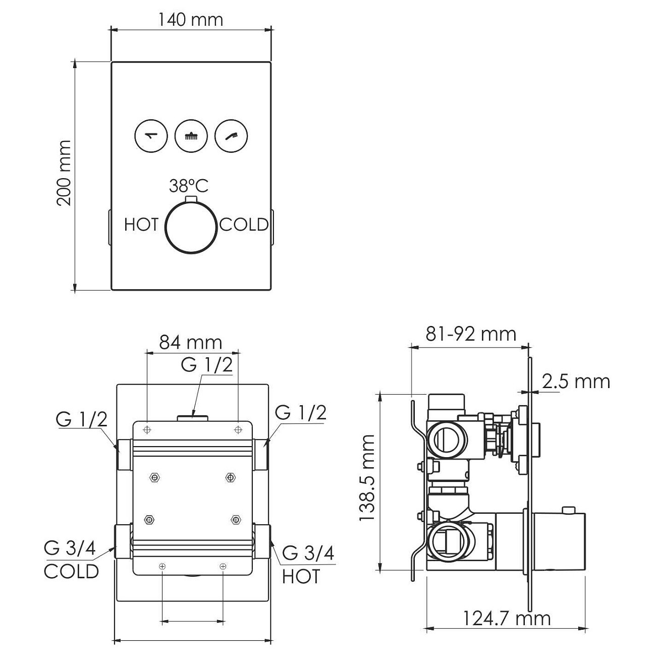 Смеситель для ванны и душа встраиваемый из латуни хром Wasserkraft 1944 Thermo - изображение 3