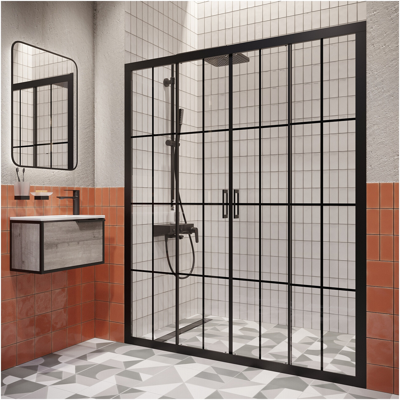 Душевая дверь в нишу раздвижная 150х180 см прозрачная, черная Diwo "Калуга" DS-KA-150-BL - изображение 5