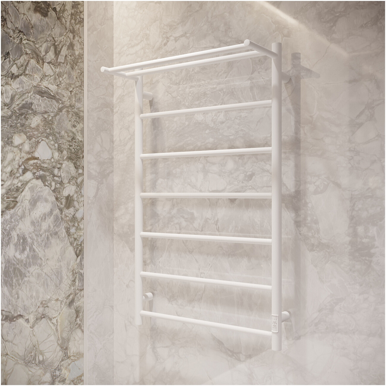 Полотенцесушитель электрический с полкой 100х60 см белый матовый Ewrika "Сафо" PN 4657812418446 - изображение 8