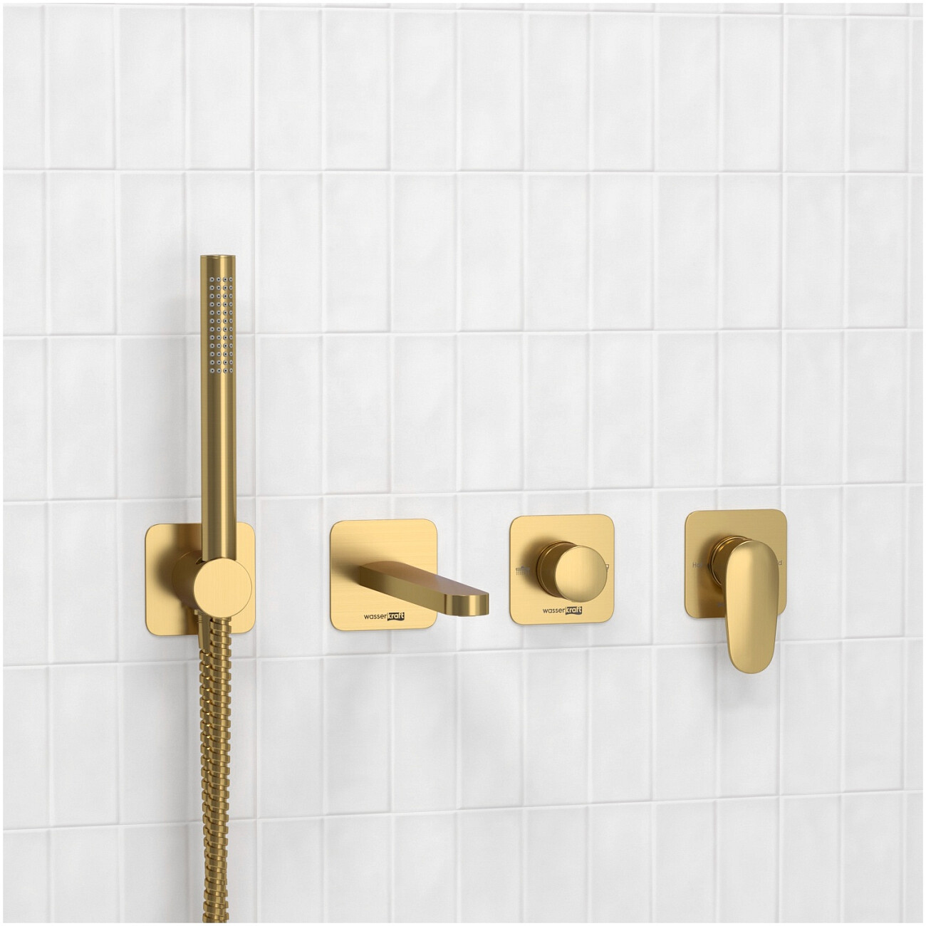Душевой комплект встраиваемый с лейкой и изливом золото Wasserkraft A3651.282.284.285.194.286 - изображение 5
