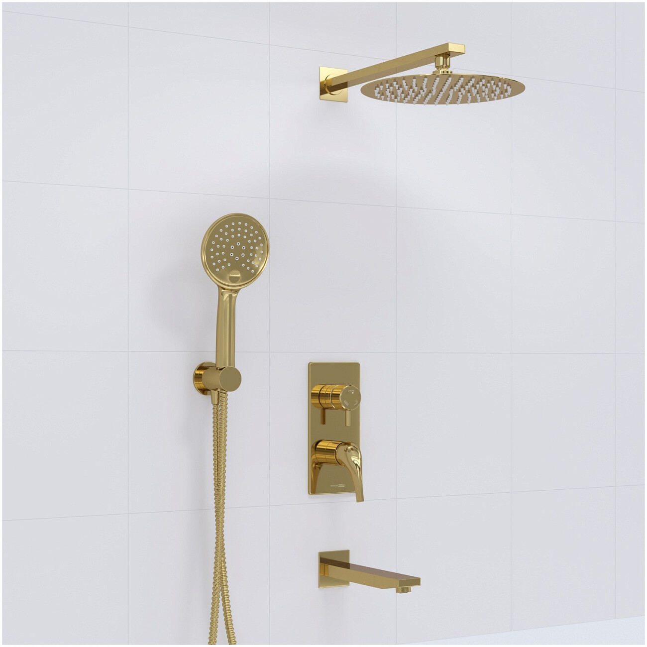 Душевой комплект встраиваемый с тропическим душем со смесителем и изливом золотой Wasserkraft A71208 - изображение 2