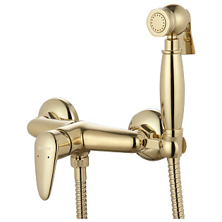 Смеситель настенный с гигиеническим душем золотой Lemark Pramen LM3318G
