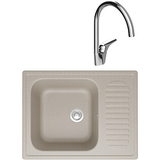Мойка кухонная бежевая Domaci &quot;Болонья&quot; М-15-003 со смесителем &quot;Ливорно&quot; 33033-476-1BG-IG11