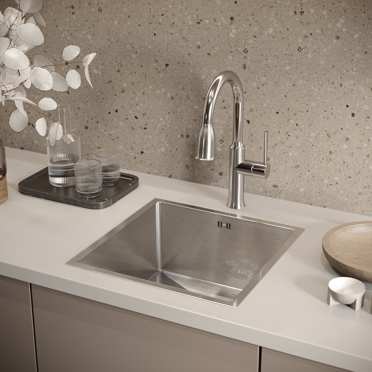 Смеситель для кухни однорычажный с выдвижным изливом сатин Domaci "Равенна" DCB 7011 - изображение 5