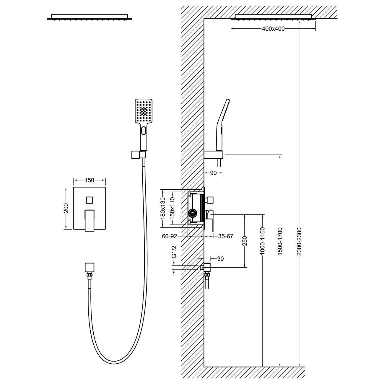 Душевой комплект встроенный с тропическим душем и смесителем белый Timo Selene SX-2029-16SM - изображение 2