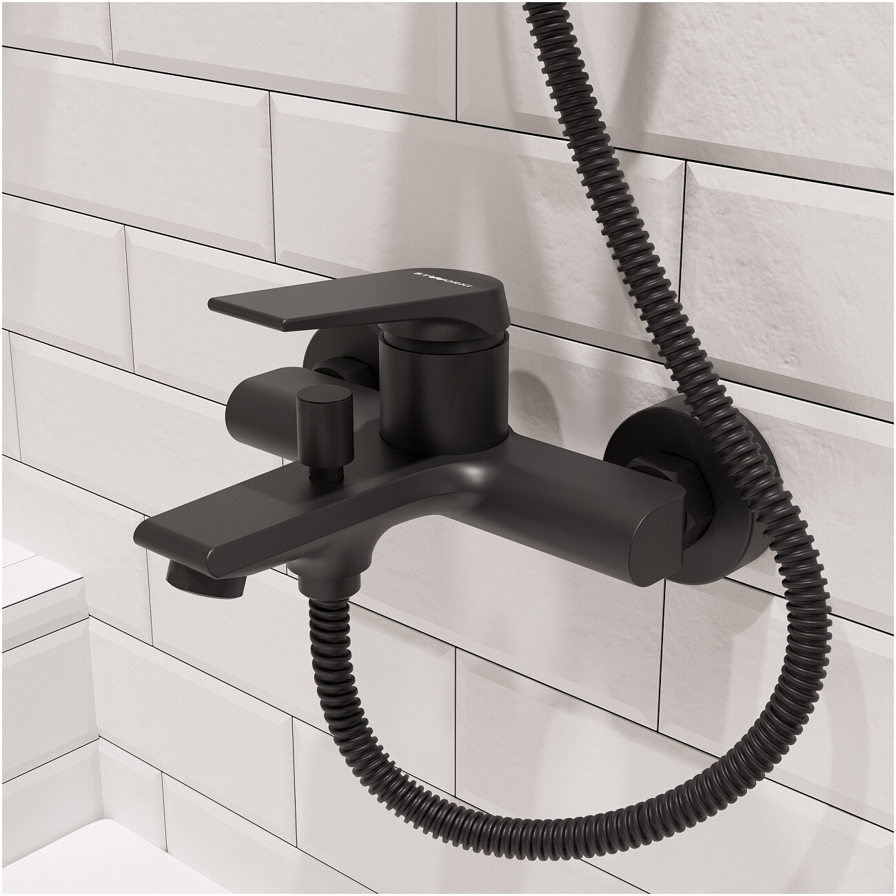 Смеситель для ванны с душем настенный черный Stworki "Монтре" S30100BK - изображение 5