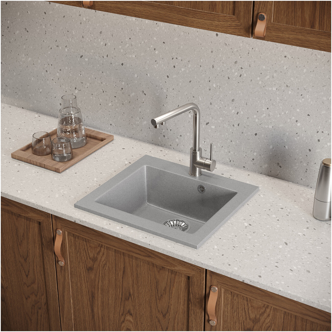 Мойка кухонная светло-серая Domaci "Болонья" М-35-006 - изображение 8