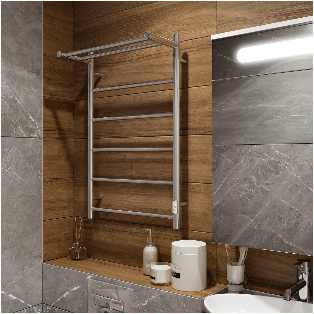 Полотенцесушитель электрический с полкой 80х50 см хром Ewrika "Сафо PN" 4657812418736 - изображение 5